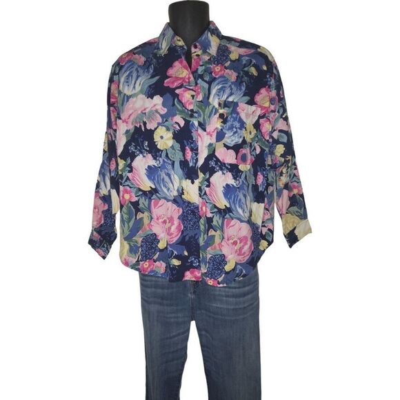 Sheplers Button Down Shirt Women Sz L Vintage Rn 34216 Western Floral - Picture 1 of 6